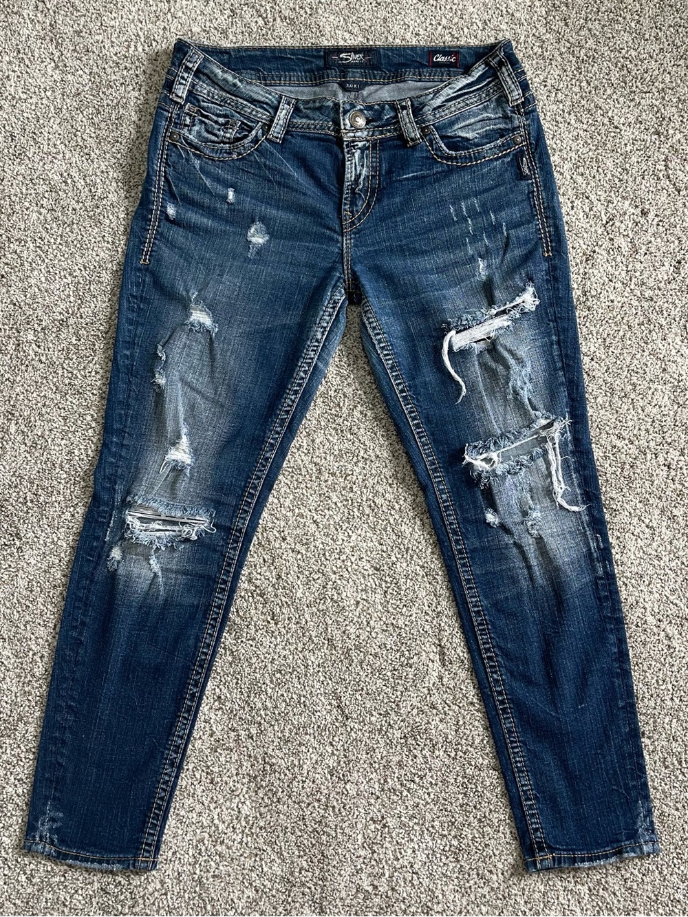 Silver Suki Mid Ankle Skinny Heavy Distressed Y2K Women's Jeans W31 L26